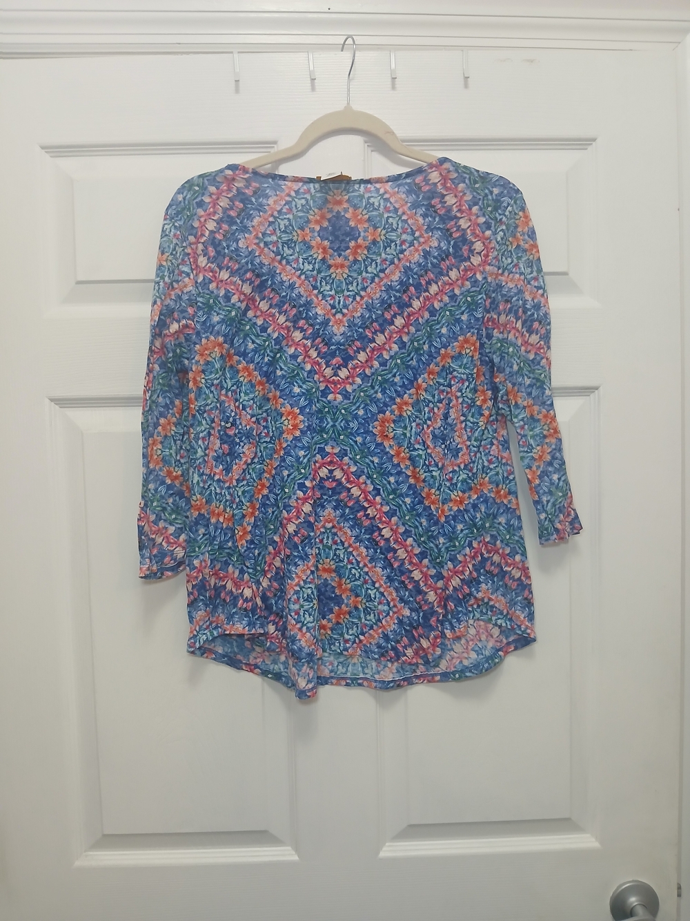 Ruby Rd. Blue Multi-Color Printed V-Neck Tunic - Picture 4 of 4